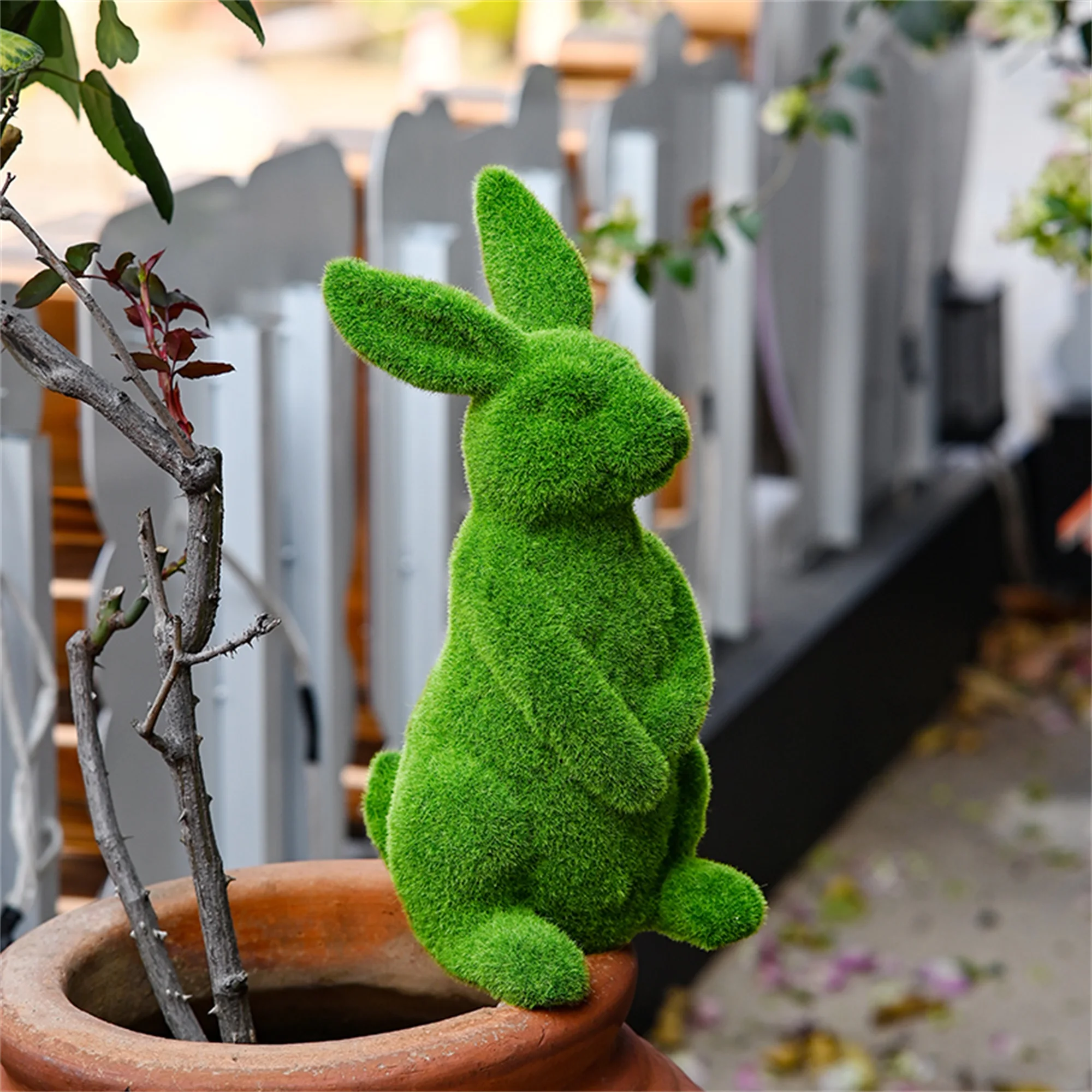 Easter Bunny Figurines Flocked Resin Animal Statues Decorations for Outdoor Garden Yard Display and Ornament