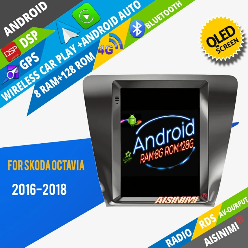 

Автомобильный Dvd-плеер в стиле Tesla AISINIMI Android 12 для Skoda Octavia 2016-2018 GPS аудио стерео монитор