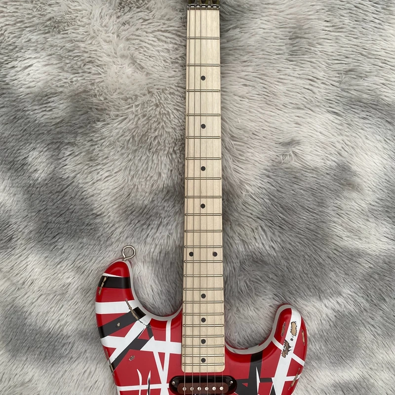 Эдвард Эдди Ван Хален Тяжелая реликтовая красная французская 5150 электрическая гитара черные белые полосы Floyd Rose Tremolo мост Наклонный пикап