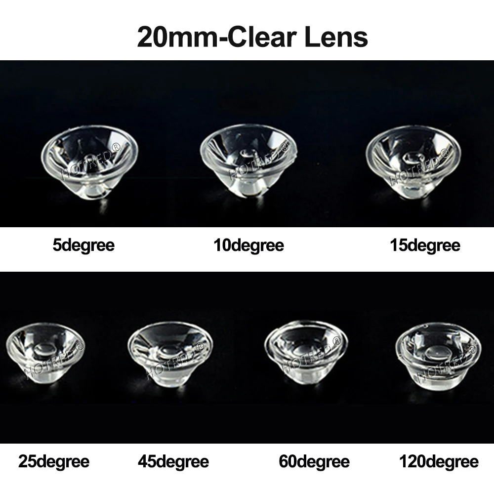 20mm Optical LED Lens Reflector - 45 Degree For 1W/3W/5W LED Bulbs (5-Pack)