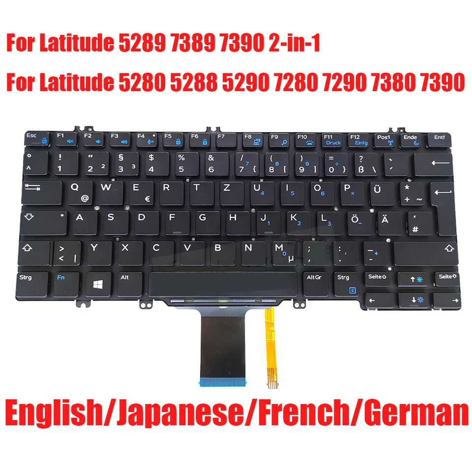 Laptop Keyboard For DELL Latitude 5289 7389 7390 2-in-1 5280 5288 7280 7380 Japanese Jp Ja Black Without Backlit New - Foto 7