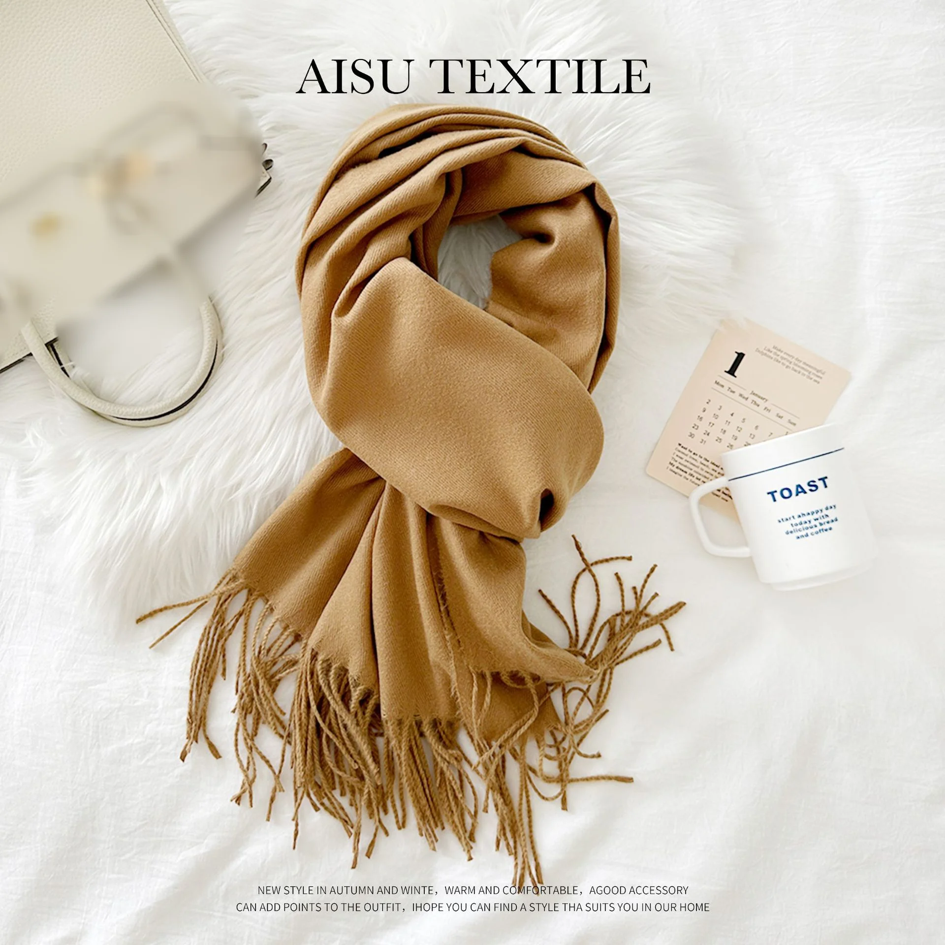 Solid Color Cashmere Scarf For Women In Winter, New European And American Camel Beige Warm Scarf, Long Shawl_voghion.com