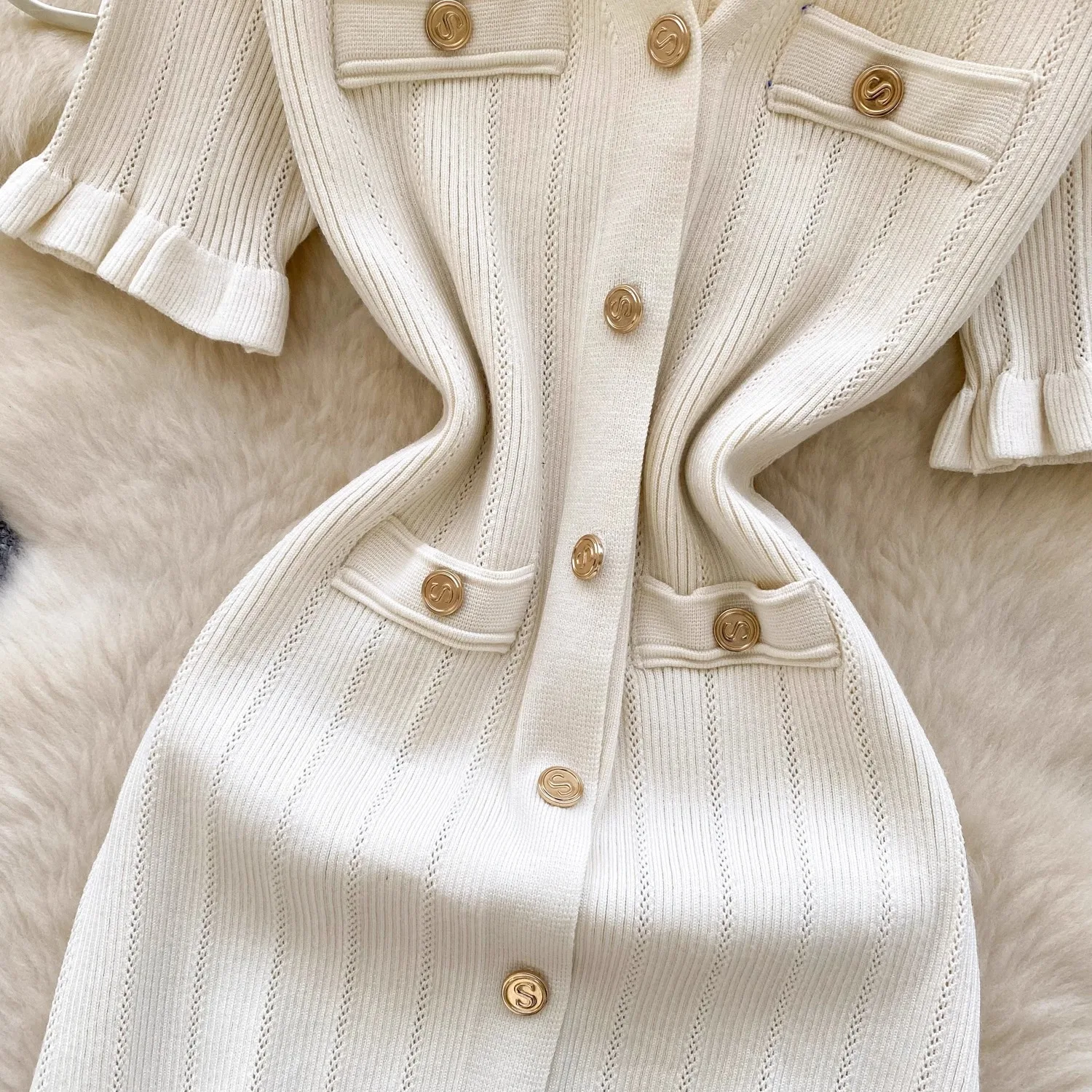 YuooMuoo Nouvelle Collection 2026 Robes Femme Marque Tendance Vintage Col V Volants Tricoté Longue Robe Élégante Soirée Vestidos