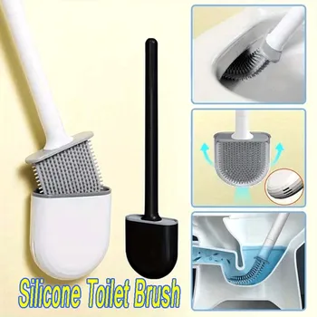 Scopino per WC per la pulizia Detergente per scopino in silicone Bagno Scopino per WC ad asciugatura rapida montato a parete Testa piatta flessibile 1