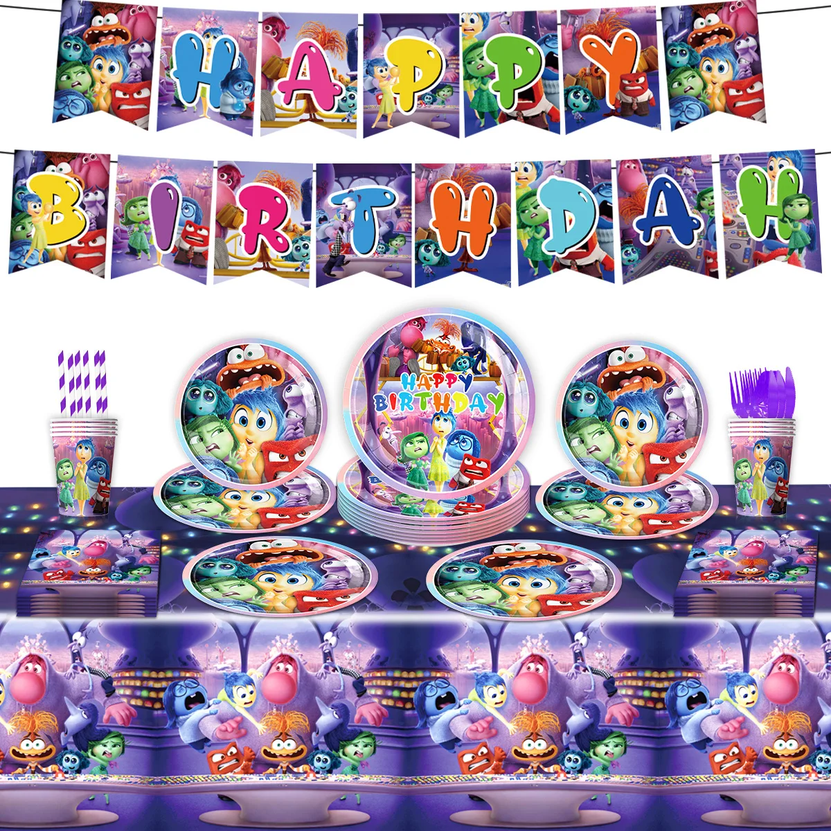 Disney Inside Out 2 birthday party decoration set Inside Out Happy Birthday Backdrop Paper Plates Napkins Cups Balloons Supplies