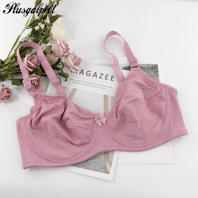 Plusgalpret Women’s Solid Color Bra Full Coverage Non Padded Firm Support Control Underwired Plus Size Bra 36-52 D DD DDD E F