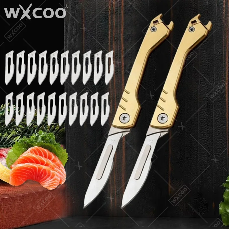 WXCOO Stainless Steel Folding Knife Blades Hobby Knife Kit Metal Scalpel Knife Carving Craft Knife 23 Carbon Steel Pocket Knife 1