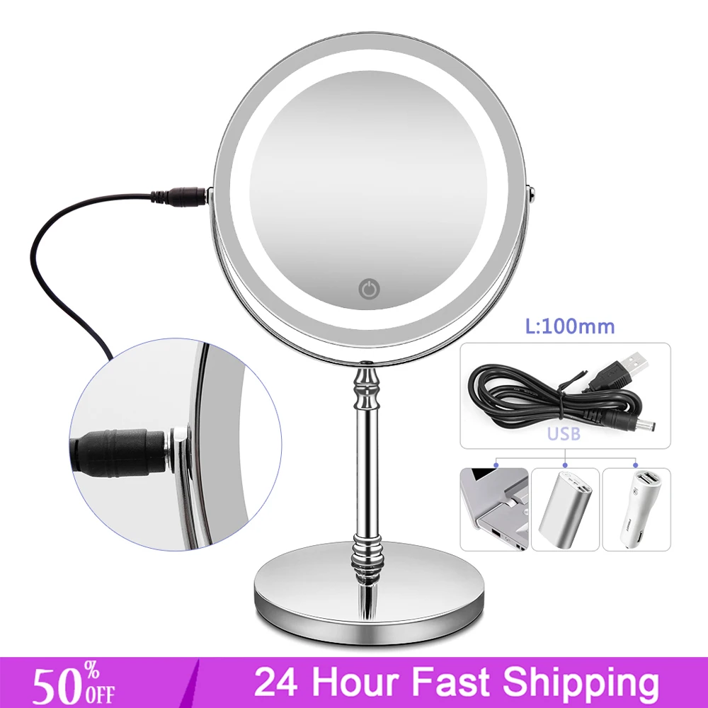 

7 Inch Makeup Mirror With Light USB Charging 5X/10X Magnifying Vanity Mirror Backlit Adjustable Light Standing Cosmetic Mirrors