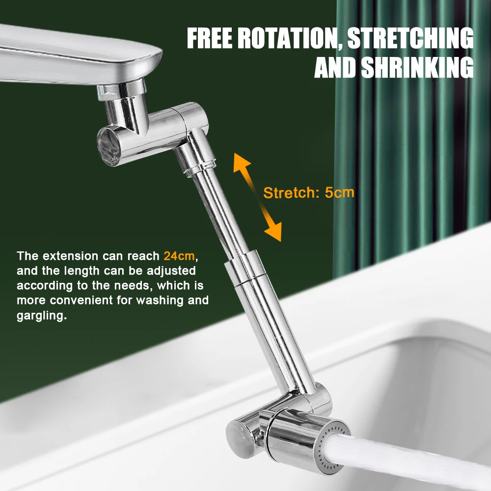 New Metal 1440° Rotatable Extension Faucet Sprayer Head Universal 2 Modes Bathroom Tap Extend Adapter Aerator Faucet Extender 4