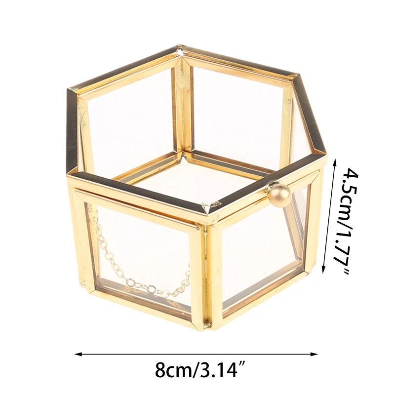 Boîte à bijoux en verre transparent hexagone Premium magnifique boîte-cadeau bague Vintage avec couvercle livraison directe