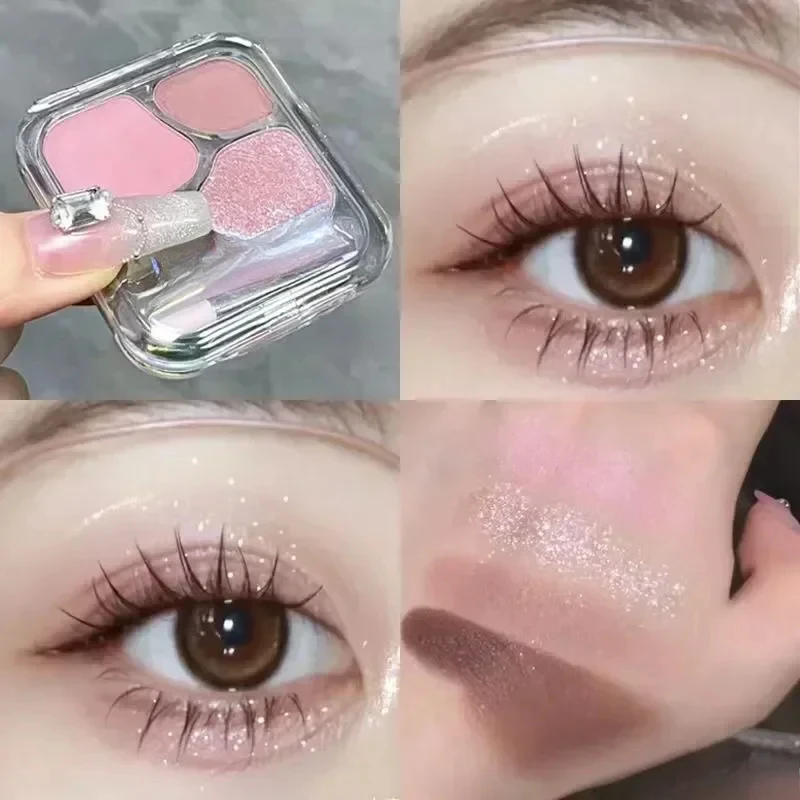 4Color Glitte Eyeshadow Palette Blush Eyeliner Eyeshadow Highlight Contour Palette Eyes Makeup Cute Beauty Cosmetics-powder blusher,blush powder,blush plate,facial blusher,monochrome blush,blush cream,cream blusher,rose blush