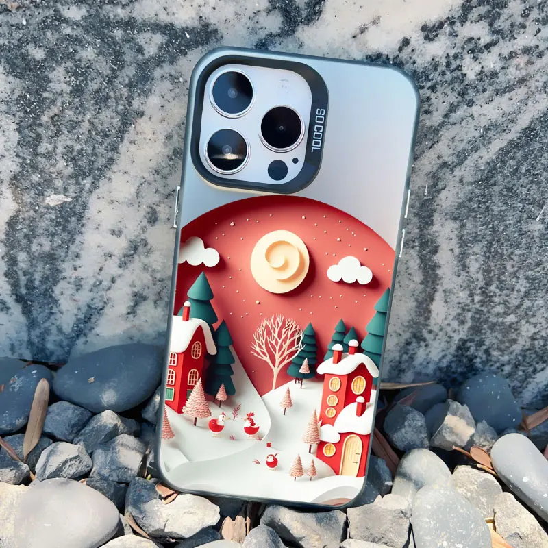Weihnachtliche Baum- und Weihnachtsmann-Handyhülle für iPhone 13 12 11 Pro Max Mini 17 16 15 14 Plus Pro Max Landschafts-Laser-Rückseiten-Cover – Detail 14