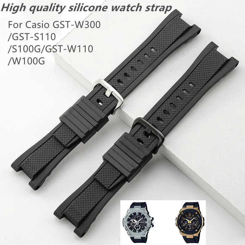Per Casio Gst-W300/Gst-S110/S100G/Gst-W110/W100G 26X14Mm Cinturino In Silicone Di Alta Qualità Cinturino Con Fibbia Ad Ardiglione Cinturino Impermeabi