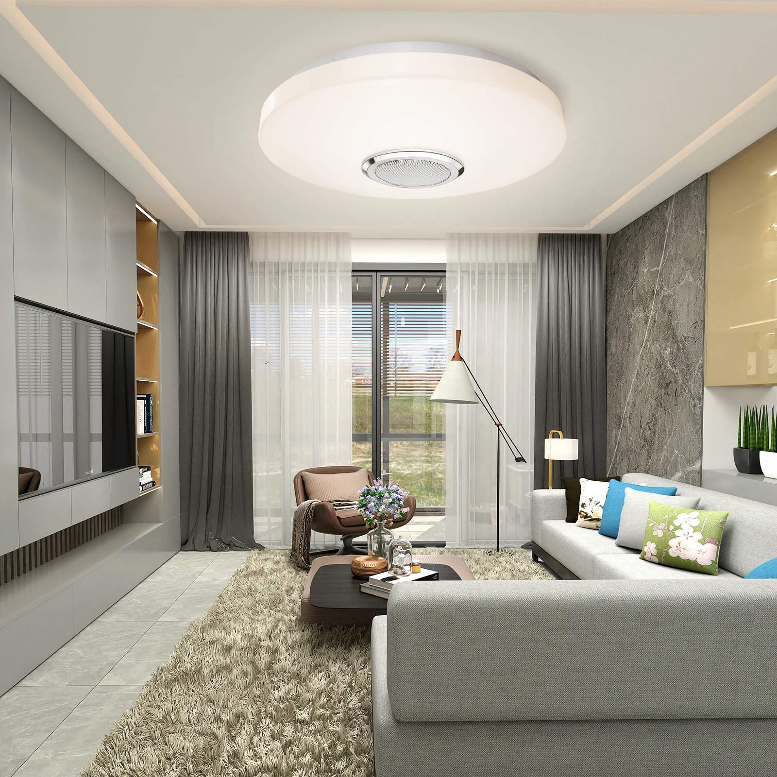 Plafonnier LED rond avec télécommande intelligente, lumière d’ambiance, lumière à intensité réglable, avec minuterie, i