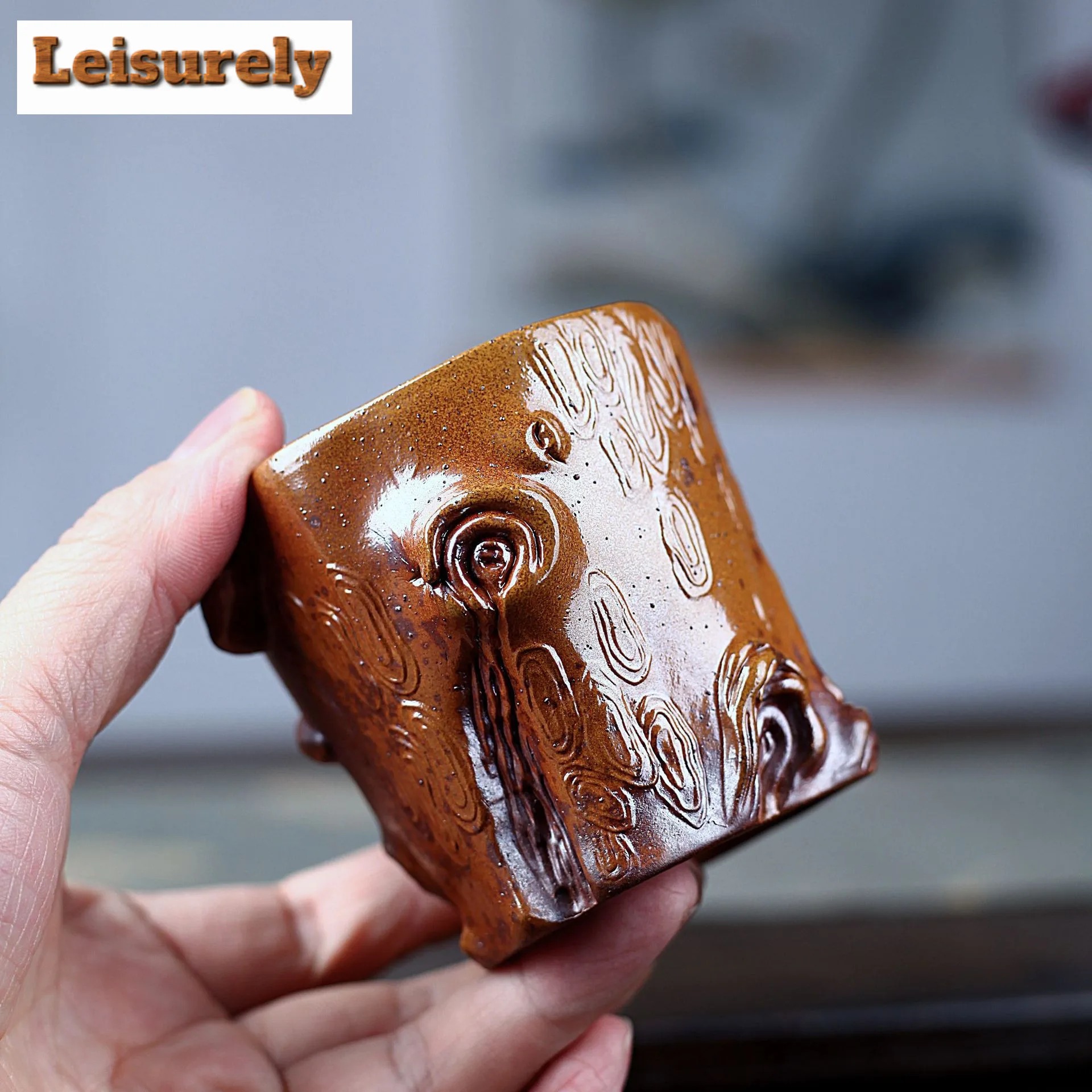 140ml Purple Clay Wood-fired Porcelain Tree Stump Teacup Japanese Tea Bowl Tea Pair Tea-tasting Fragrance Cup Chazhan Master Cup