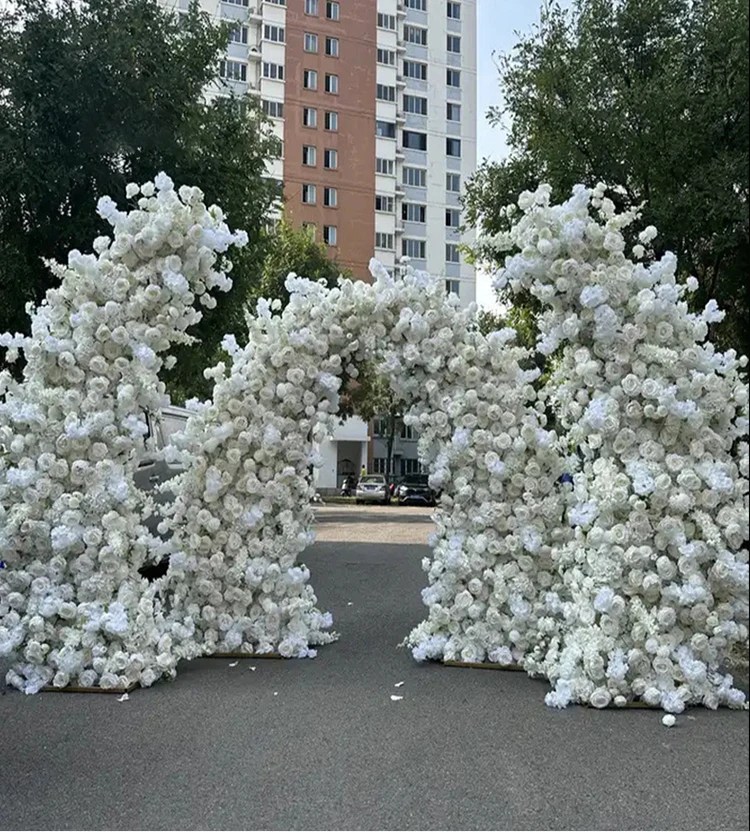 Description Picture 2 of itemWhite Rose Hyacinth Orchid Floral Arrangement Decor Horn Arch Wedding Backdrop Floor Flower Row Event Banquet Party Stage Props