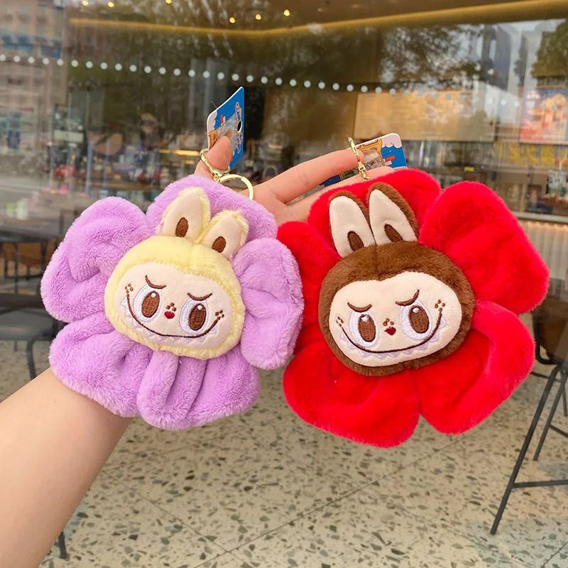 Kawaii Labubu Sun Flower Plush Toy Pendant Labubu Cute Cartoon Soft Filled Doll Keychains Bag Accessoriescar Key Ring Gift 4