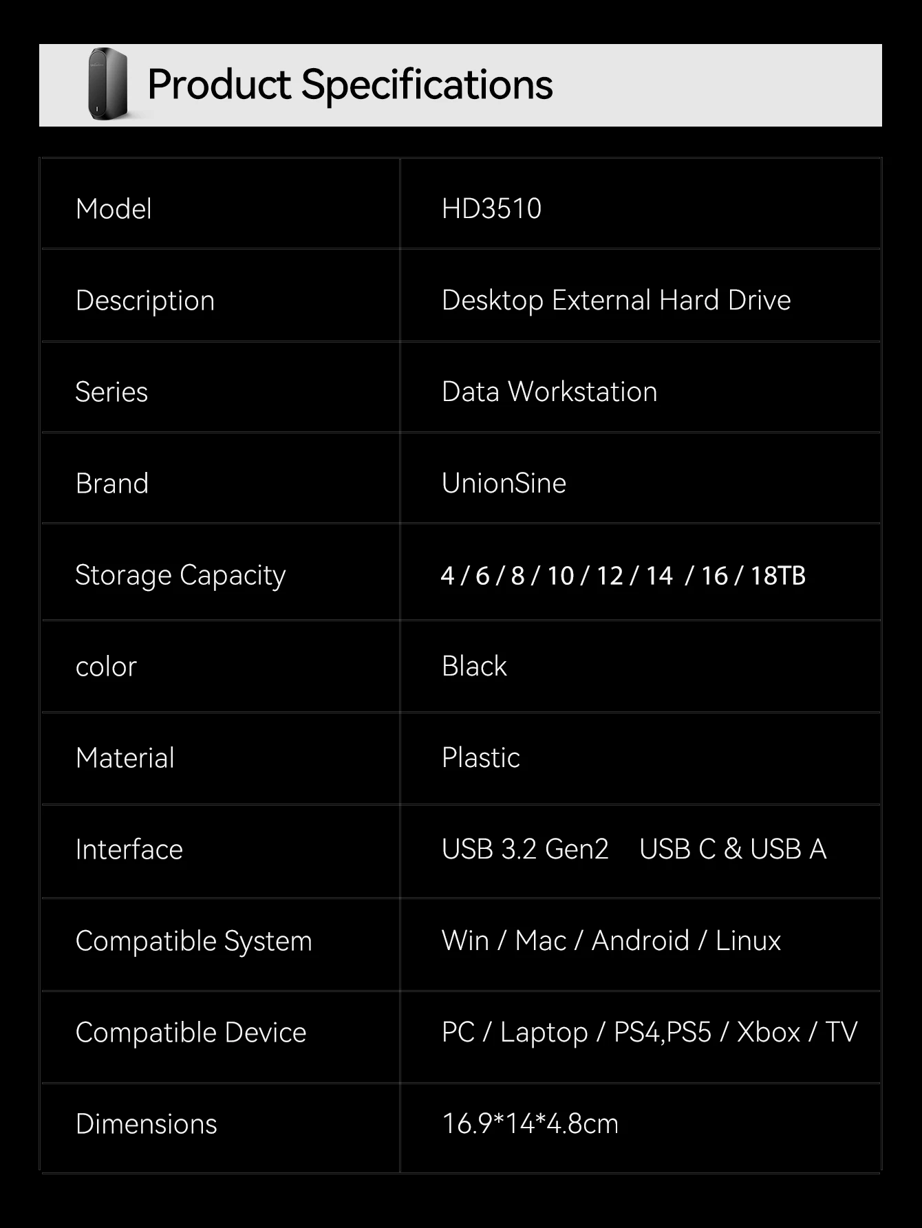 UnionSine 4TB/6TB/8TB externe Festplatte 3.5" | Perfekt für PS5, PS4 & Xbox | Ideal für PC & Mac als Mediencenter – Detail 8