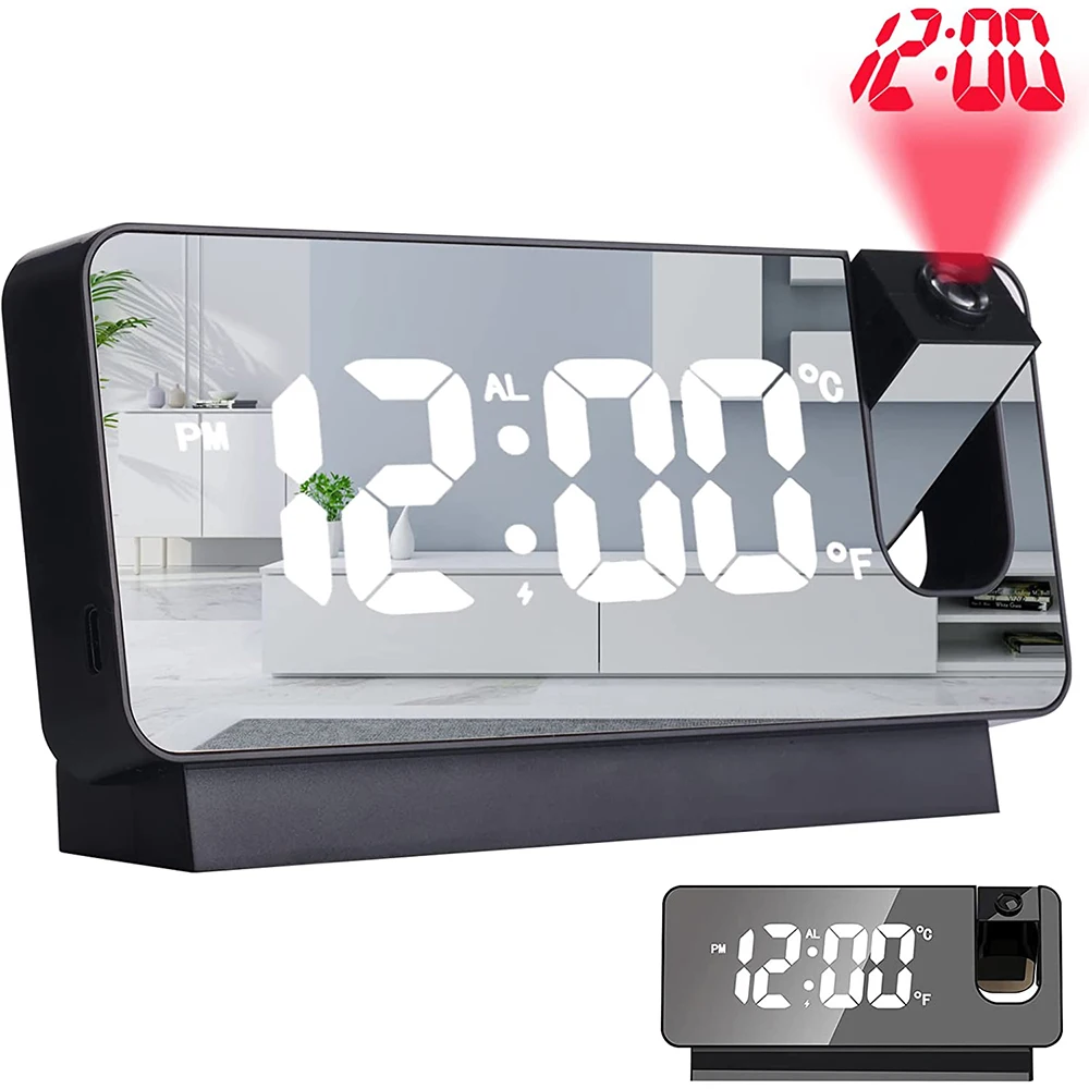 

180° Rotation LED Digital Projection Alarm Clock USB Electronic Ceiling Projector Alarm Clock for Bedroom Bedside Desktop Clock