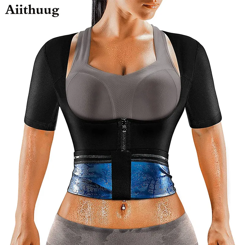 Aiithuug Women Weight Loss Corsets Body Shaper Corset Slim Fat Burn Shirt 5  Times Sweating Short Sleeve Polymer Sauna Sweat Suit