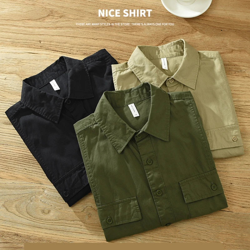 Summer New Casual Cargo Short Sleeve Shirts for Men 100% Cotton Thin Streetwear Men Clothing C2719 5
