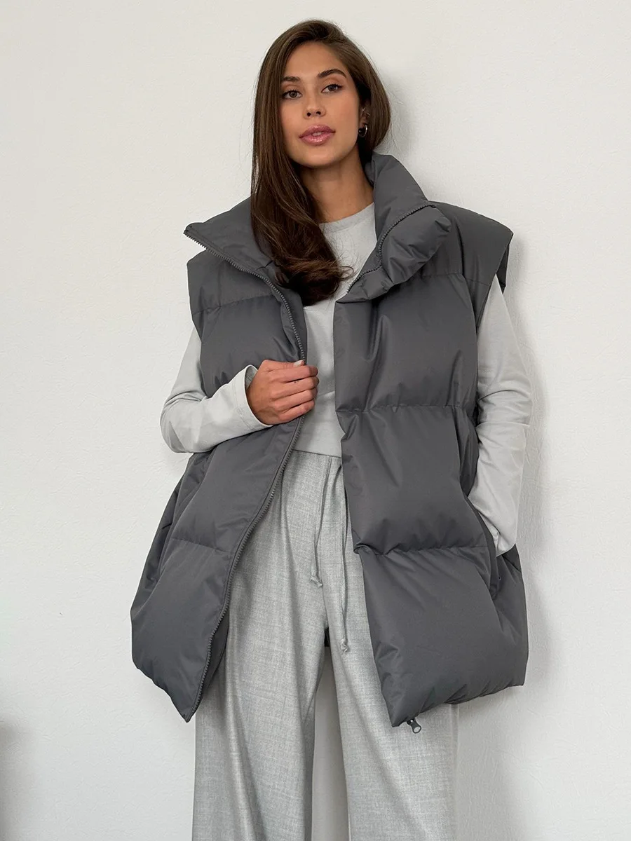 Casual Loose Sleeveless Jackets Parkas Female Winter New Streetwear Outwear For Women Lapel Tank Top Patchwork Coat