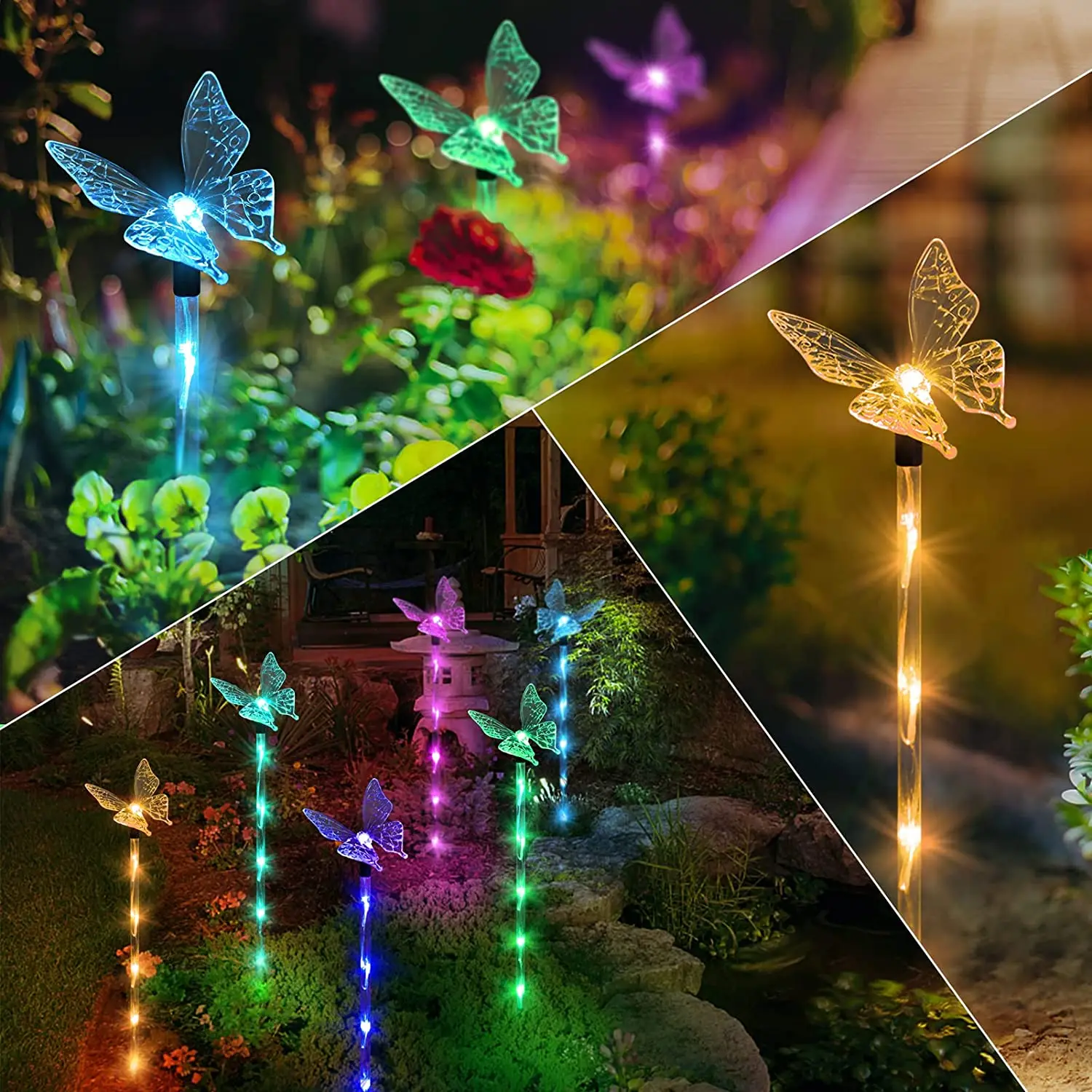 Solar Garden Lights - 3 Pack Solar Stake Light, Color Changing Solar  Powered Decorative Landscape Lighting Hummingbird Butterfly Dragonfly for  Outdoor