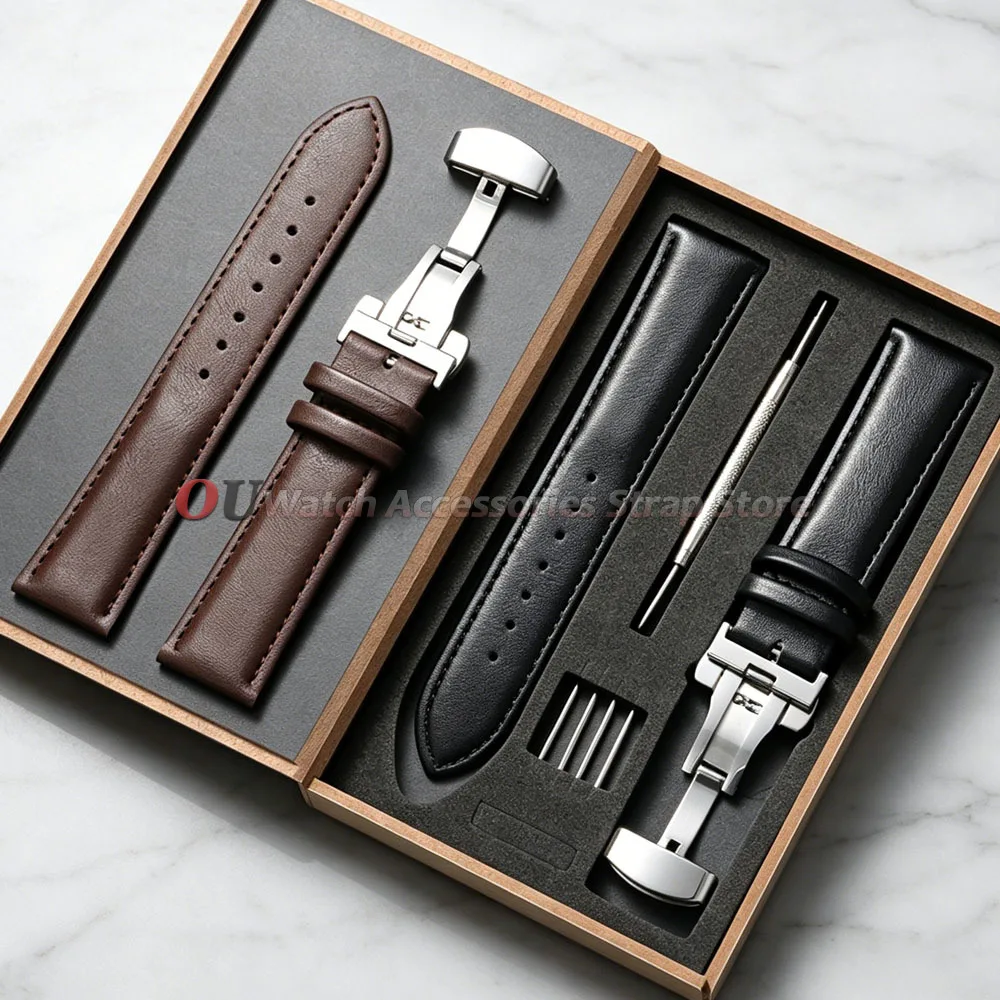 Premium Genuine Leather Watch Strap with Butterfly Buckle