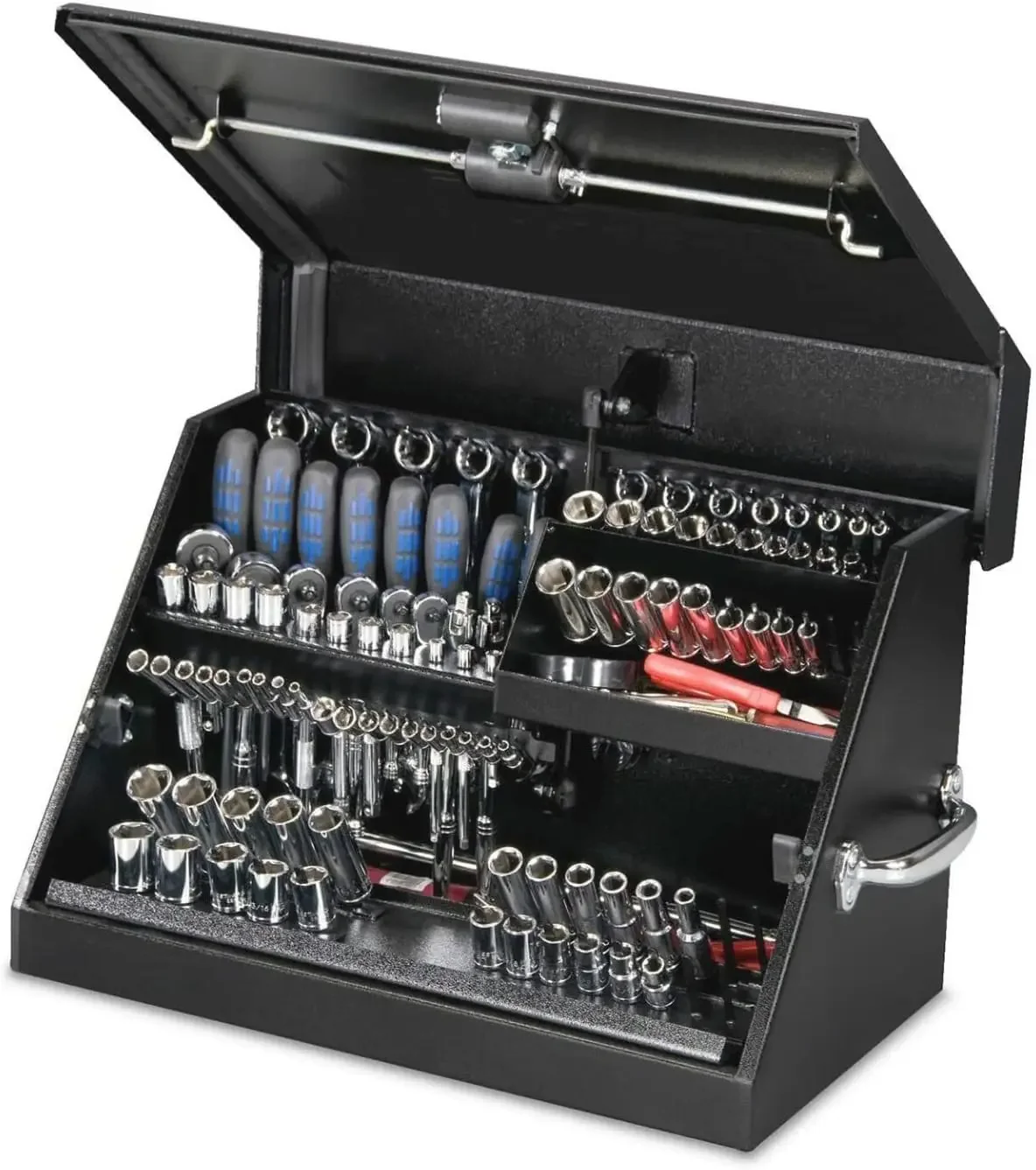22.5-Inch Portable TRIANGLE Toolbox – Heavy-Duty Steel Construction – Metric and SAE Storage Chest 4