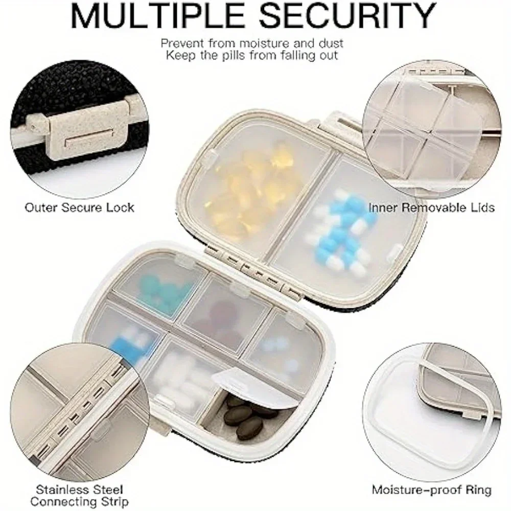Bling Pill Organizer with 8 Compartments Portable Pill Case Crystal Diamond Small Pill Container Daily Pill Organizer Container