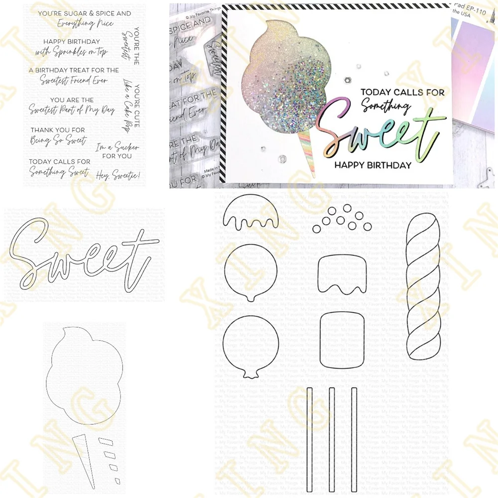 

Sweet Sticks Cotton Candy New Arrival Clear Stamps and Metal Cutting Dies Sets for DIY Craft Making Greeting Card Scrapbooking