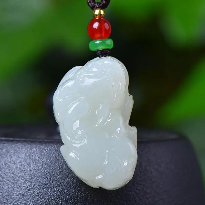 

Natural White Jade Pixiu Pendant Necklace Men Women Fengshui Charm Genuine Hetian Jades Nephrite Pi Xiu Lucky Charms Amulets