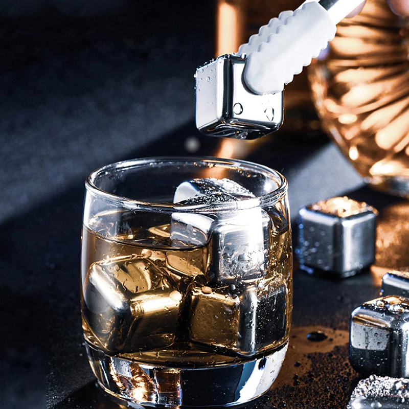 Reusable Stainless Steel Cooling Ice Cubes Set Drinks Cooler Stones for Beer Whisky Wine Metal Ice Cube Bar Accessories Tool ice cubes whiskey stones
