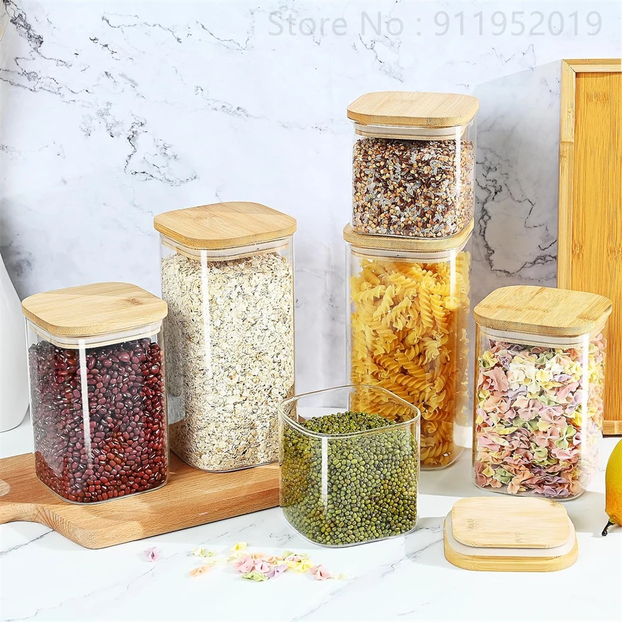 4 Barattoli In Vetro Borosilicato Da 1000 Ml Con Coperchio In Bambù, Ermetici, Per Alimenti, Overnight Oats E Conserve, Con Anello In Silicone, Cucchiaino Incluso