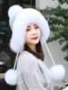 Real Mink Fur Hat with Fox Fur Ball Earmuffs Protective Cap Winter Hat for Women Russian Autumn Hat Fox Fur Beanies Fall Bonnet 3