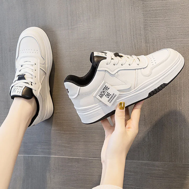 Summer White Genuine Leather Platform Sneakers Women Running Sports