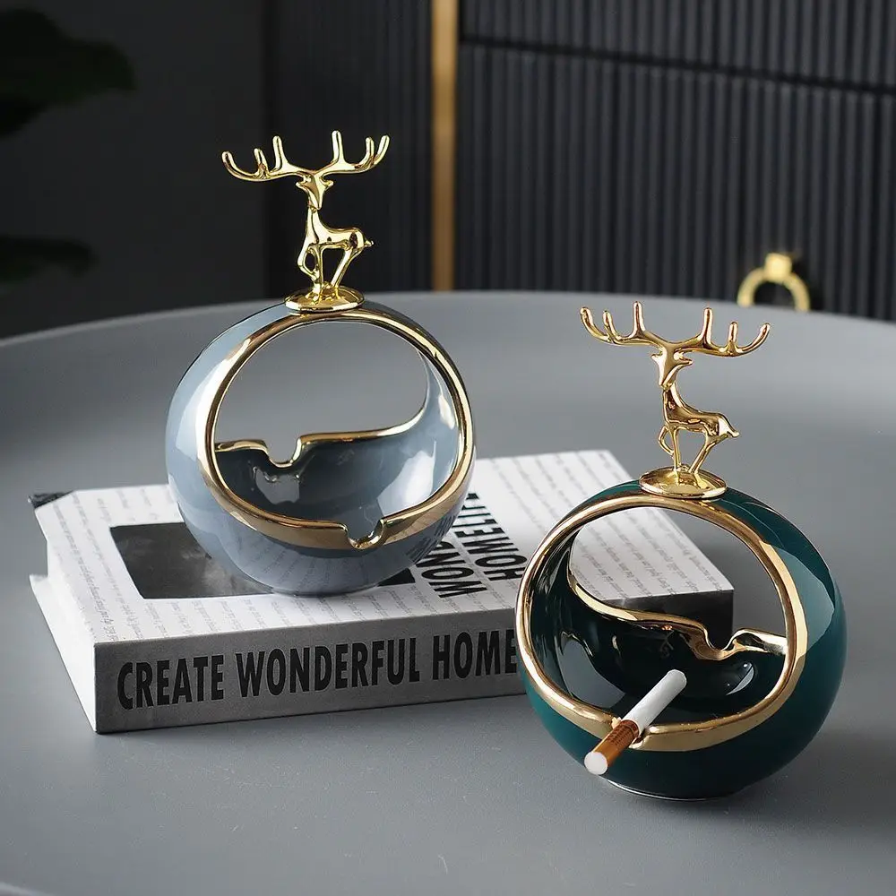 

Ceramic Ashtray Round Metal Handle Premium Luxury Cigar Ashtray Home Furnishing Accessories Desktop Storage Organization