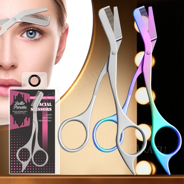 1Pcs Eyebrow Trimming Scissors with Combs Professional Eyebrow Trimmer Stainless Steel Grooming Eyebrow Shaping Scissors Tools 1
