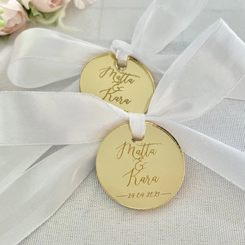 맞춤형 태그 각인 거울 아크릴 원형 웨딩 파티 이름, 아기 세례 장식, 맞춤 선물, 20 개, 50 개, 100 개