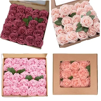 10/25/50Pcs Artificial Rose Flowers Foam Fake Faux Flowers Roses for DIY Wedding Bouquets Party Home Decor Garden Decoration 1