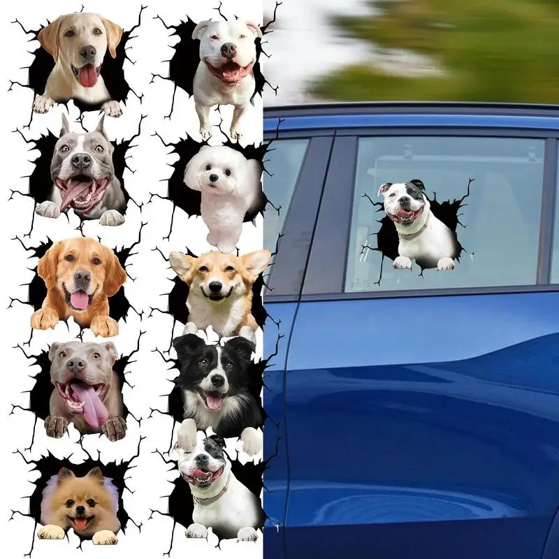 Waterproof Car Decals Cute Crack Dog Wall Sticker Glass Window Door Home Decoration Cartoon Animals Wallpaper Removable Poster