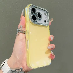 Shiny Diamond Camera Lens Candy Color Phone Case - Shockproof Protection - iPhone 15 Plus (Yellow)