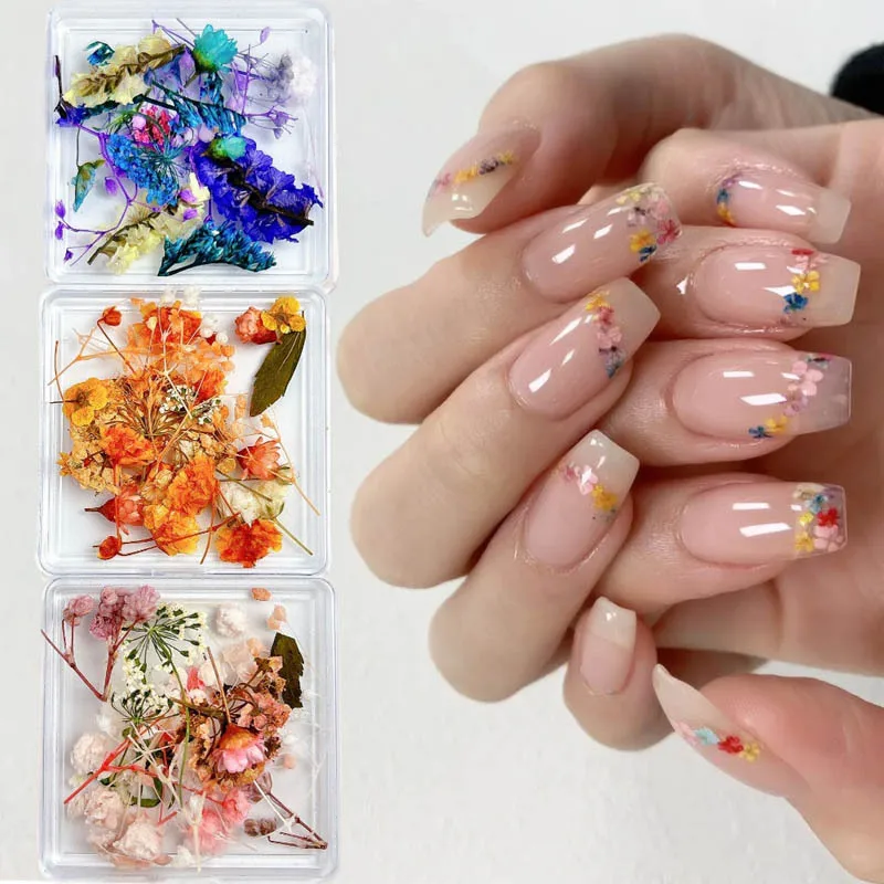 1box Mixed 3D Dried Flowers Nail Art Decorations Dry Floral Bloom 
