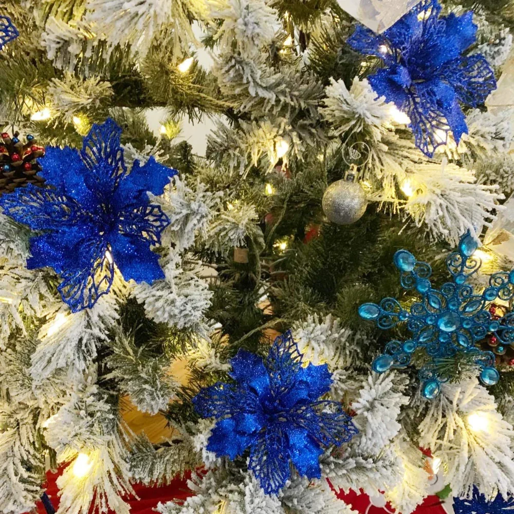 5/10pcs 11cm Artifical Christmas Flowers Xmas Tree Decorations for Home Fake Flower Christmas Ornaments Navidad New Year Decor