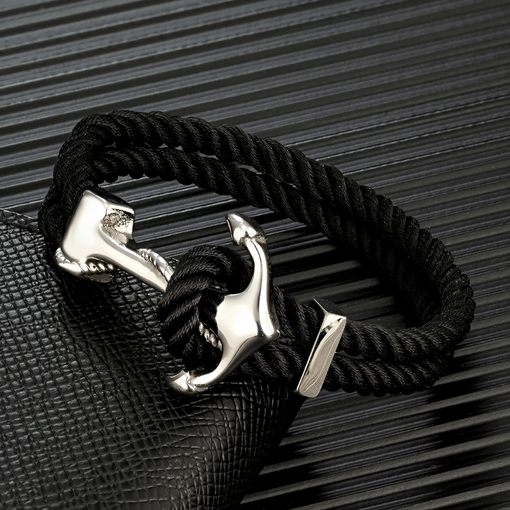 MKENDN Waterproof Anchor Bracelets Men Double Strand Nautical Survival Rope  Bracelet For Women Stainless Steel Navy