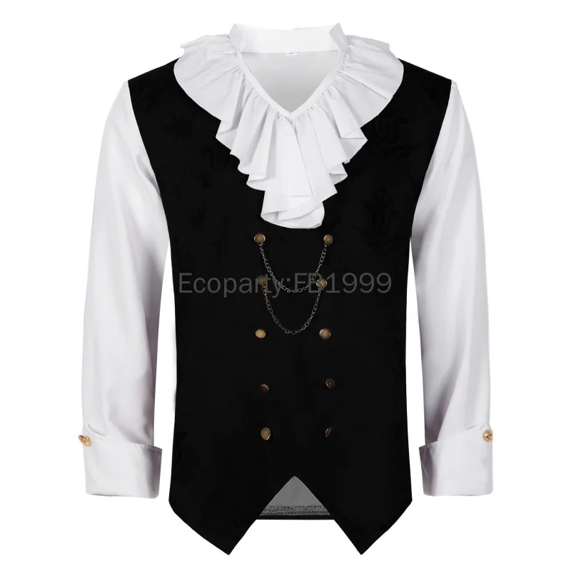 New Men's Medieval Renaissance Costume Fancy Victorian Noble Prince Cosplay Ruffle Collar Shirt Halloween Party Vampire Costumes