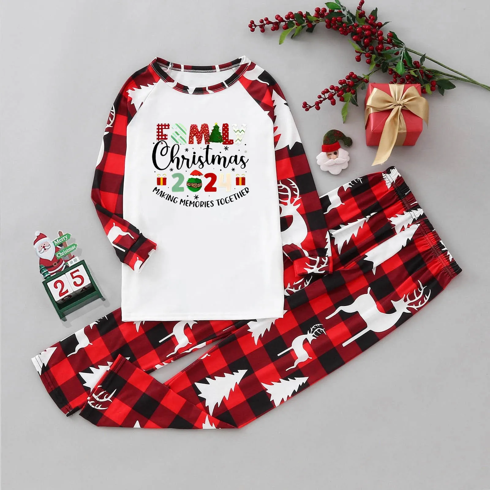 Conjuntos de pijamas a juego para toda la familia, camisetas de manga larga con estampado navideño, pantalones, conjunto de ropa para el hogar para Navidad para padres e hijos