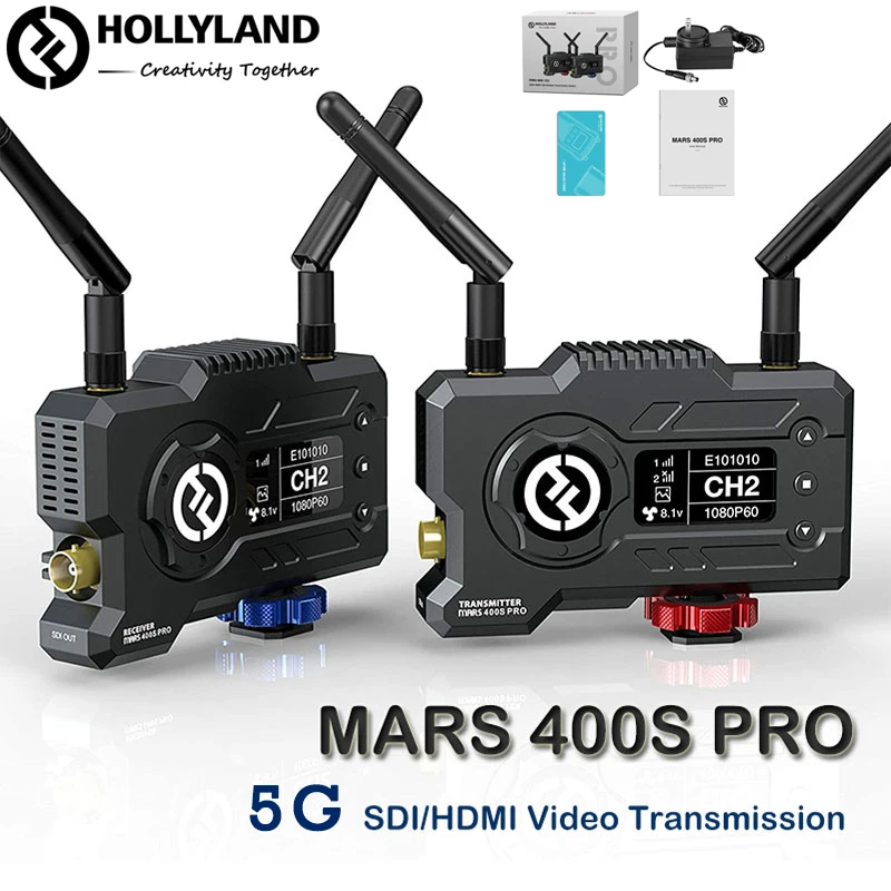 

Hollyland MARS 400S PRO FILES Wireless Video Transmitter and Receiver SDI HDMI-Compatibled Dual Ports 0.1s Latency 400ft