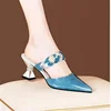 Pointed Designer Slides Fashion Rhinestones Non-Slip Women Slippers Elegant High Heel Outdoor Pearl Party Shoes 2