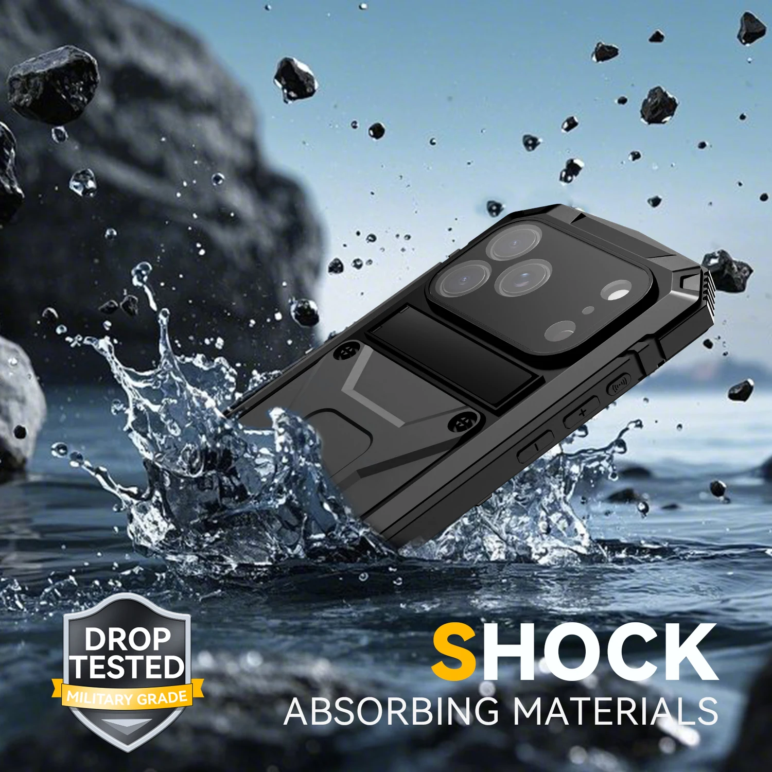 Shockproof Armor Metal Aluminum Case for iPhone 17 Pro Max 16 15 14 13 12 11 Pro 16E Air Full Protective Bumper Kickstand Cover